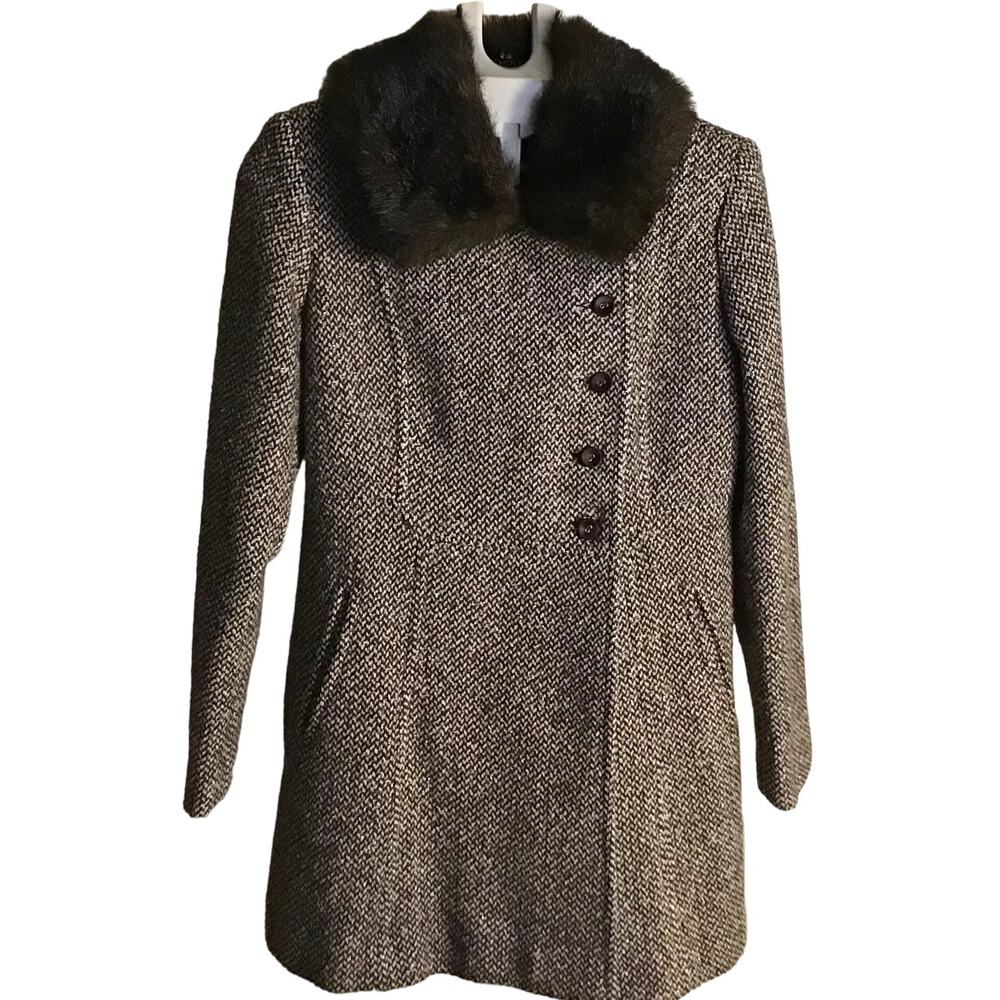 Vintage Marvin Richards Brown Wool Blend Tweed Coat Women's Size M